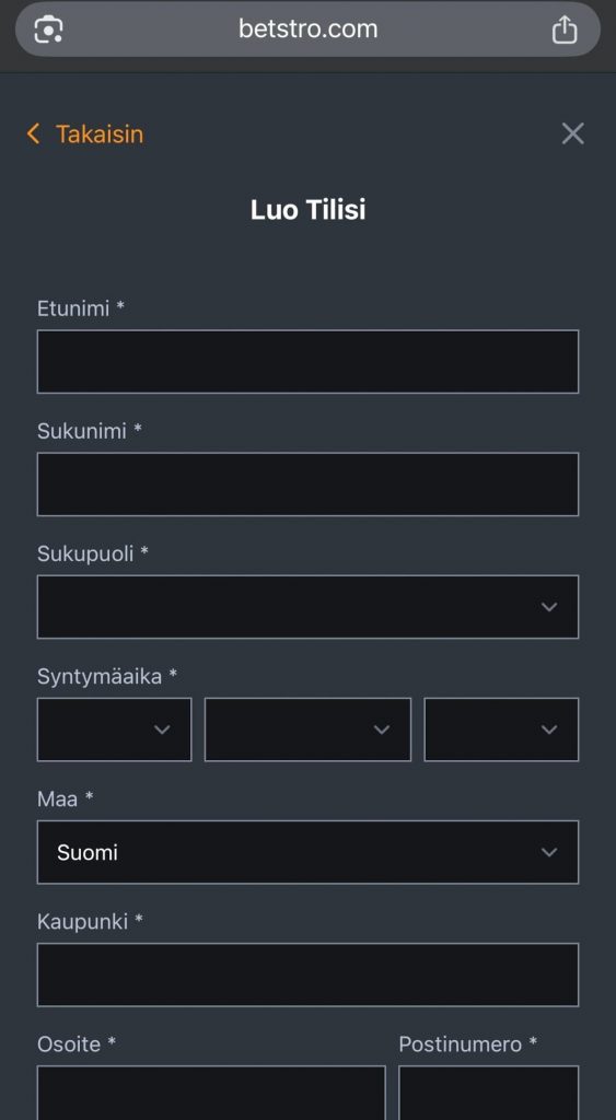 Rekisteröityminen Betstro kasinolle
