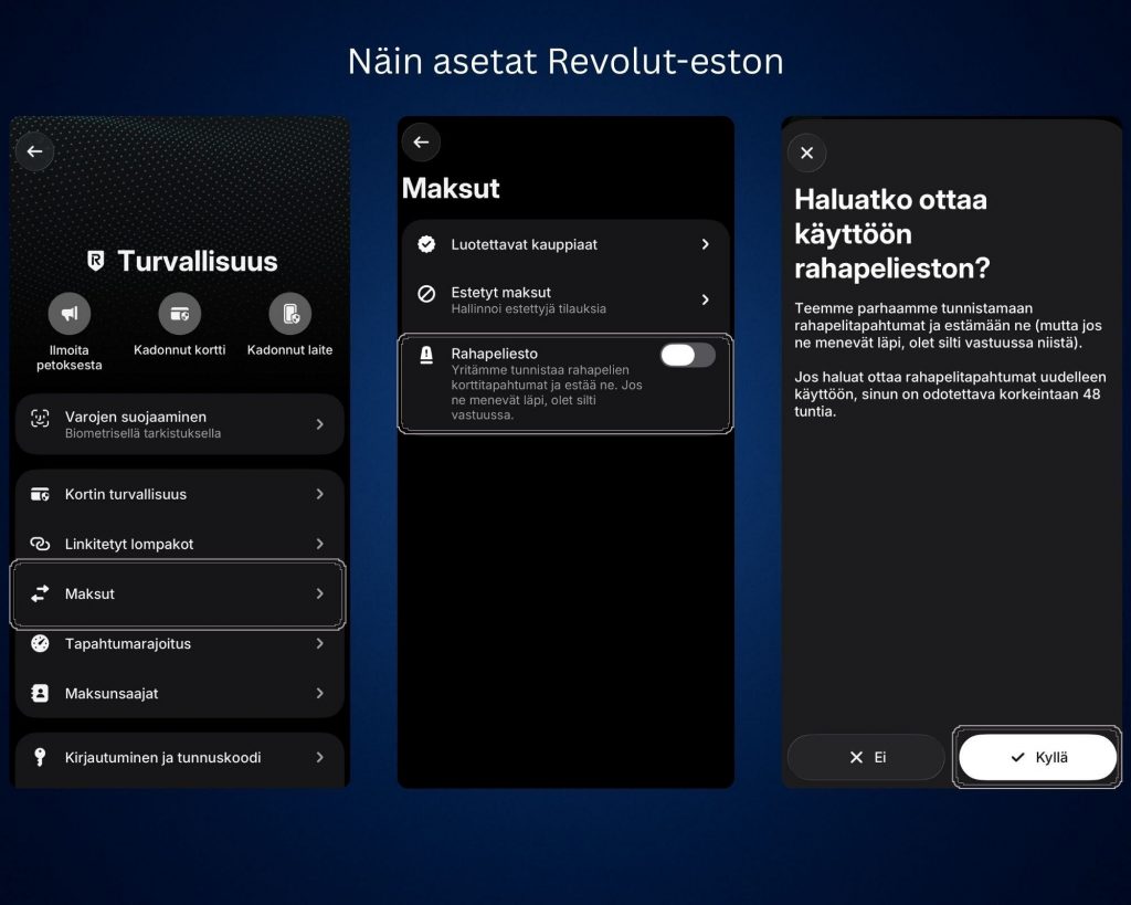 Revolut esto ja sen asettaminen vaihe vaiheelta