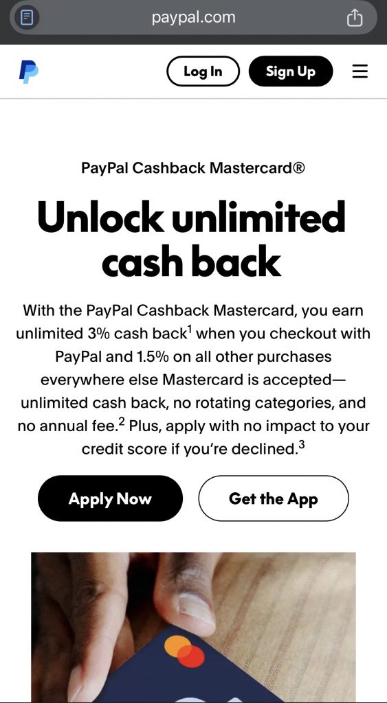 PayPal Cashback Mastercard -kortti tarjoaa 3 % cashbackia