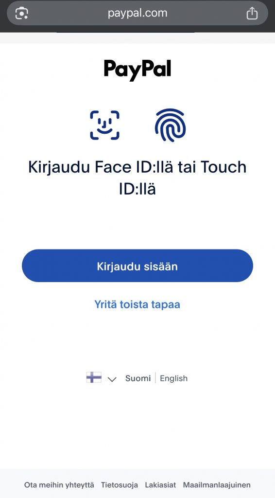 PayPal-tilille voi kirjautua myöhemmin biometrisesti