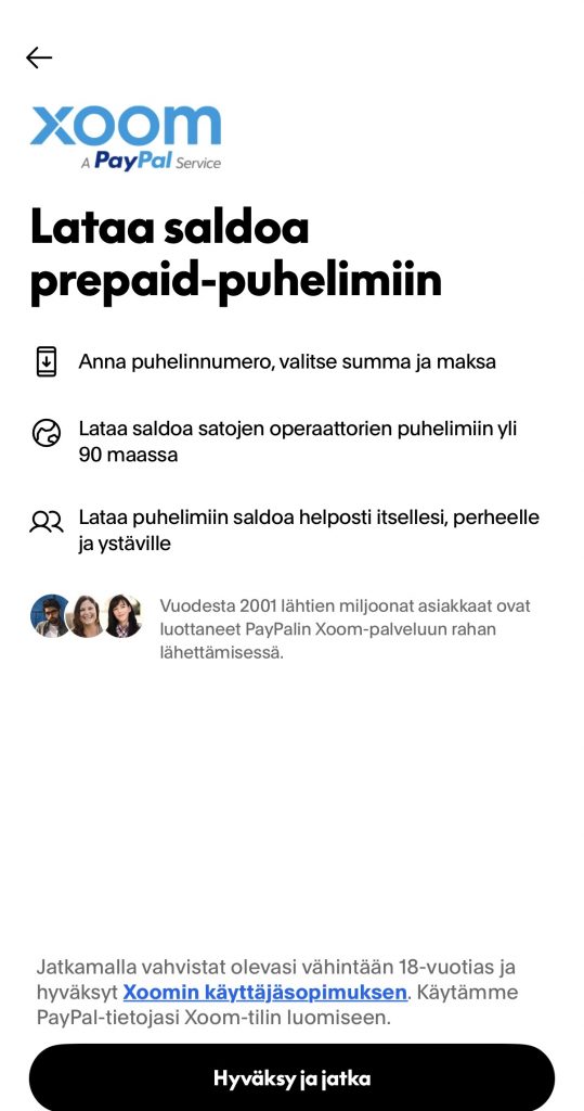 Prepaid-liittymän lataaminen PayPalilla