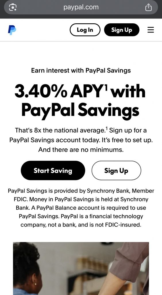 PayPal-säästötili maksaa 3,40 % korkoa