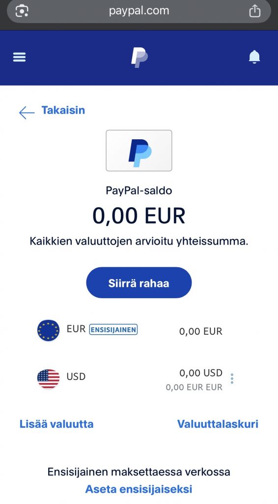 PayPal-tilin saldo sovelluksessa