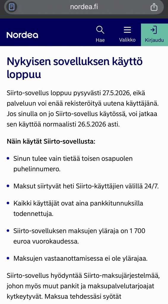Siirto-sovelluksen käyttöohjeet ja ominaisuudet