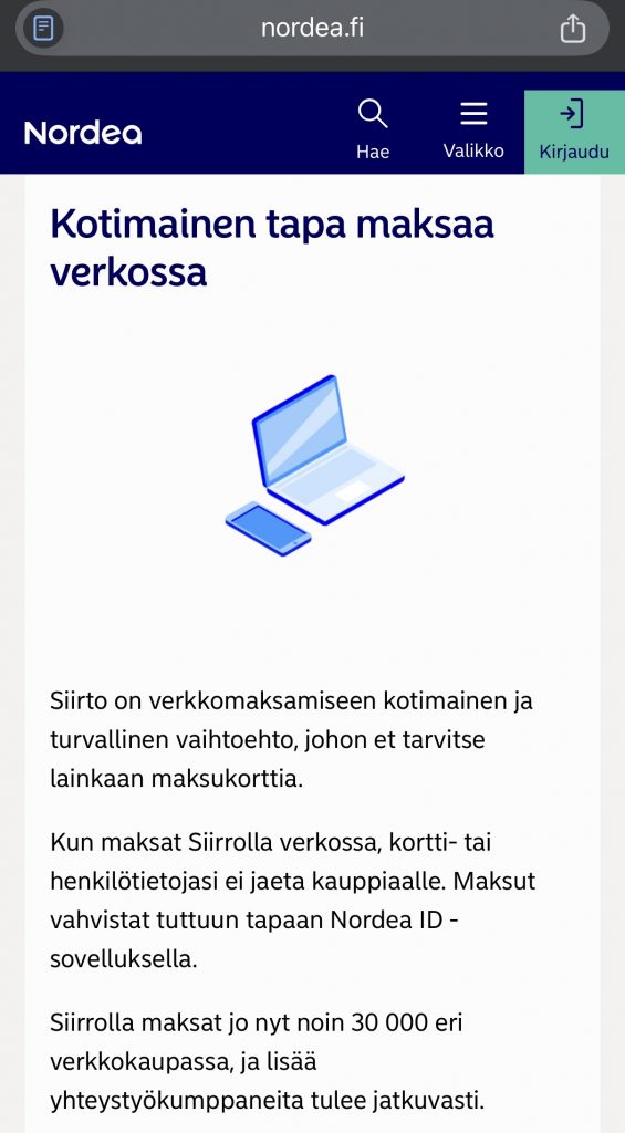 Siirto maksut hoituvat turvallisesti verkossa ilman maksukorttia