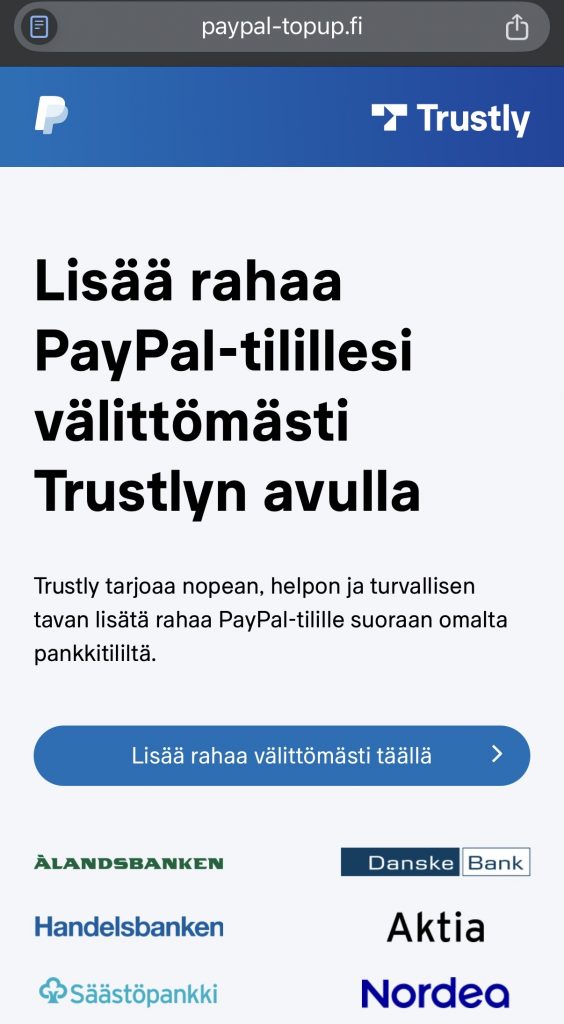 PayPal-tilille saa rahaa Trustlyn kautta