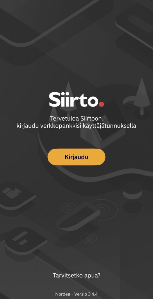 Vanhan Siirto-sovelluksen kotisivu ennen kirjautumista