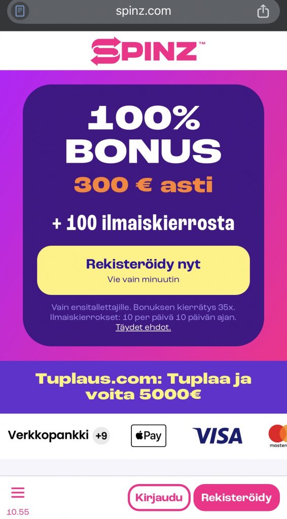 Kuvakaappaus Apple Pay casino -sivustosta