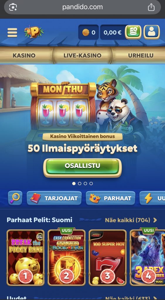 Kuvakaappaus Siru Mobile casino -sivustosta