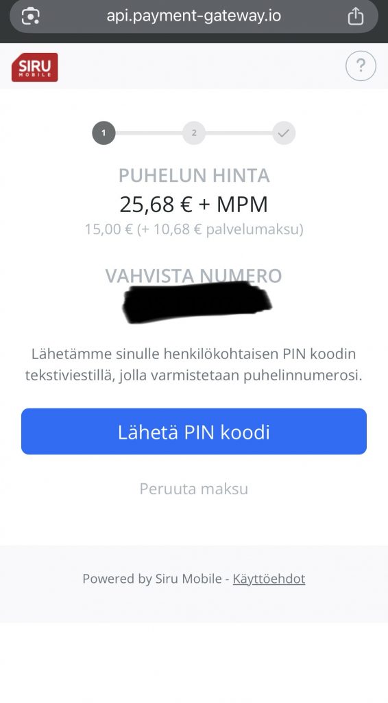 Kuvakaappaus siitä, miten Siru Mobile kasinot talletus tehdään