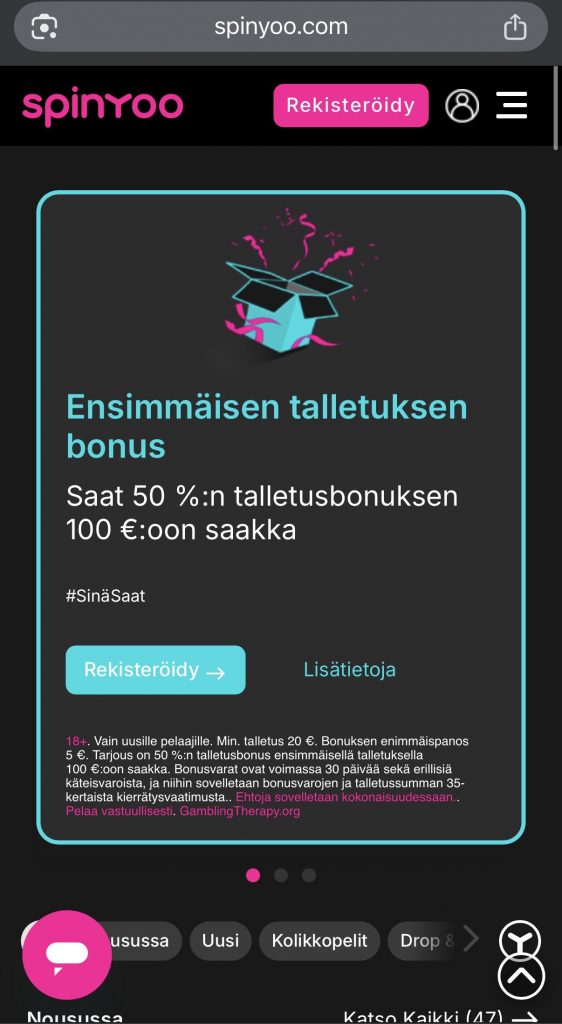 Mastercard casino -sivuston kotisivu