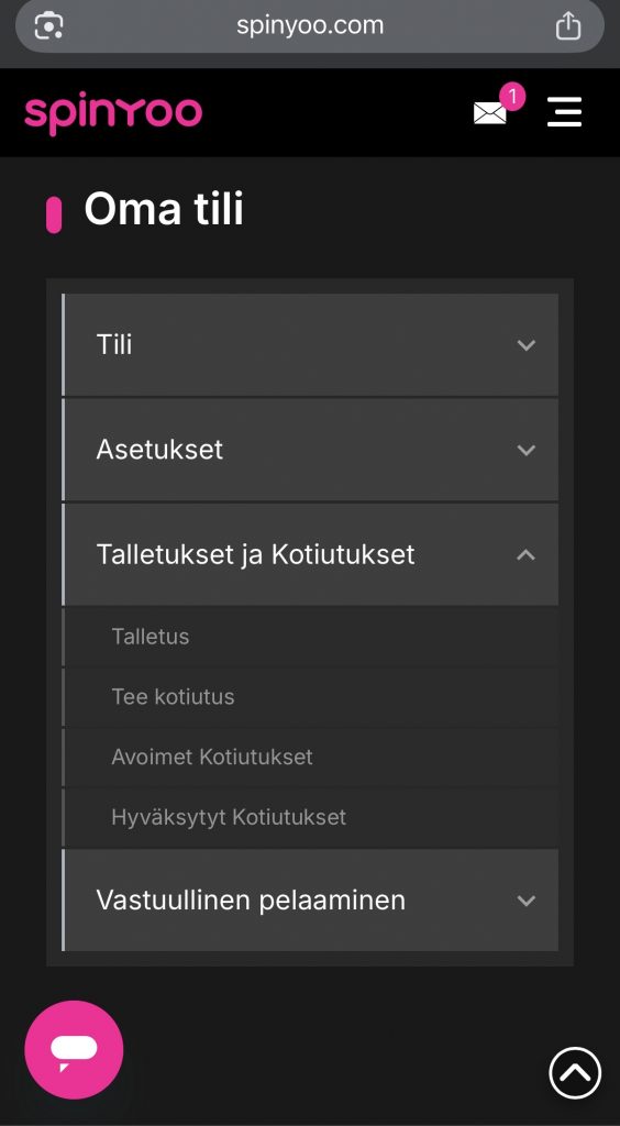 Mastercard kasinon valikko
