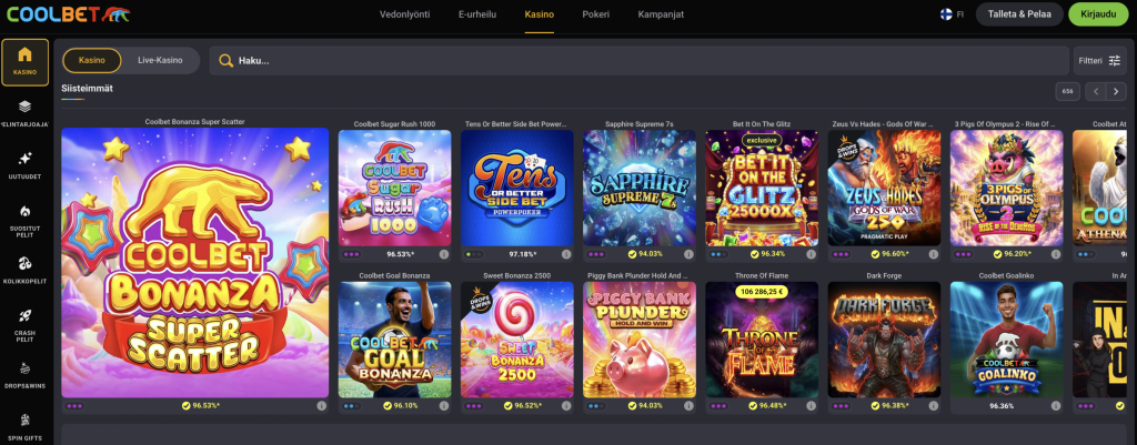 Krypto casino nimeltään Coolbet ja sen etusivu