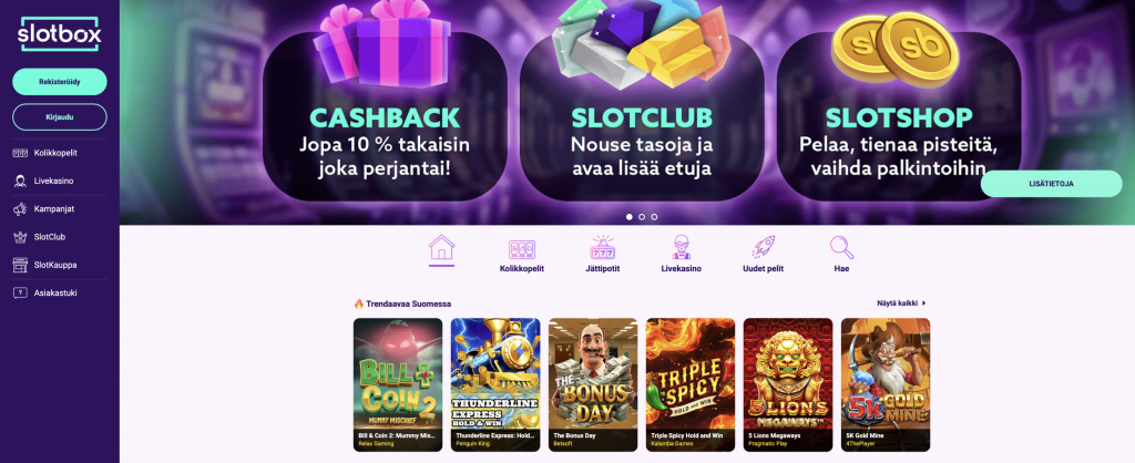 Slotbox-nimisen kryptokasinon etusivu