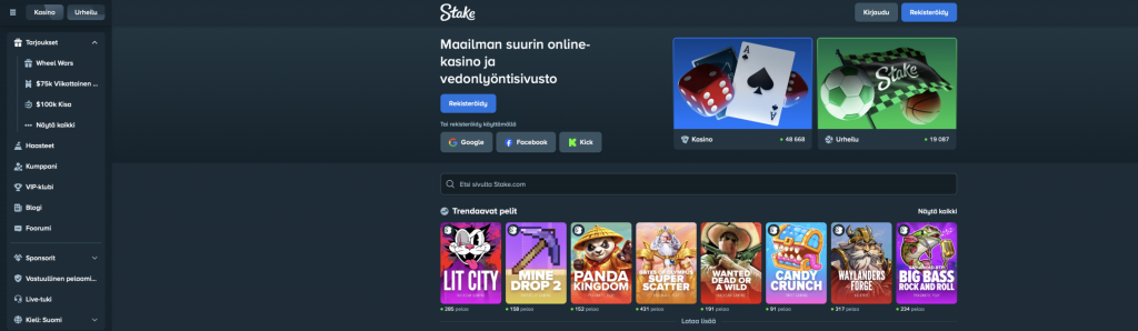 Stake-niminen kryptovaluutta kasino ja sen etusivu